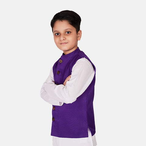 Cotton Kurta Pajama with Nehru Jacket White &amp; Purple