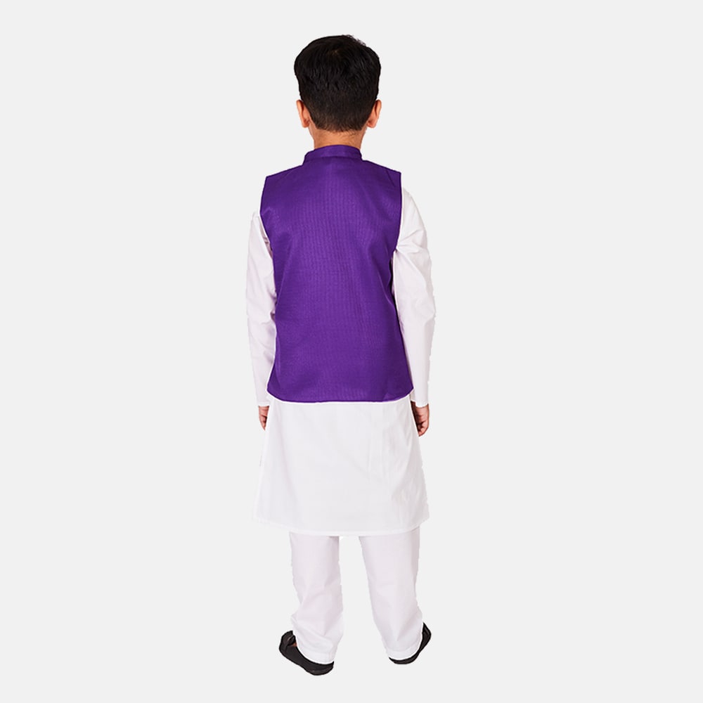 Cotton Kurta Pajama with Nehru Jacket White &amp; Purple