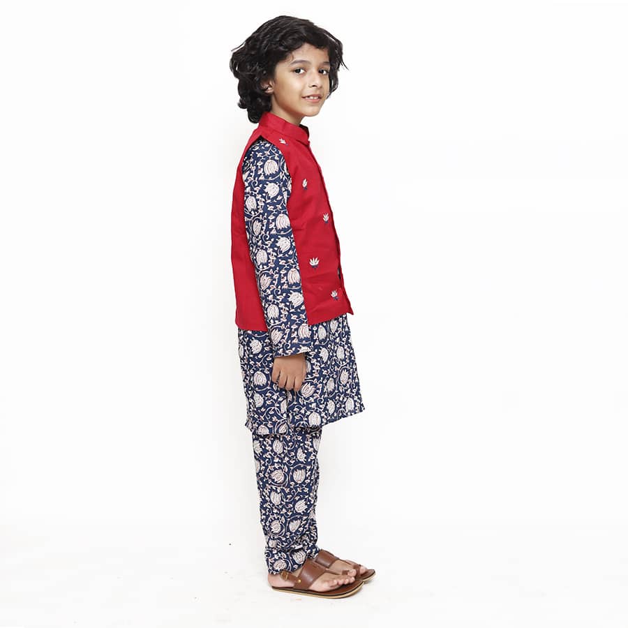 Cotton Kurta Pajama Set with an Embroidered Nehru Jacket