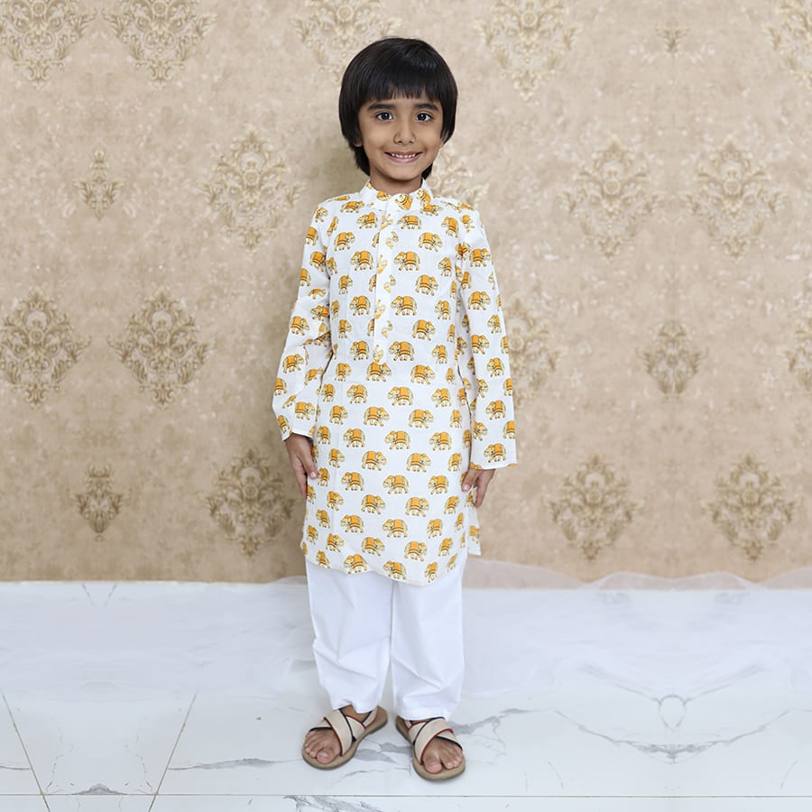 Cotton elephant print Kurta Pajama Set